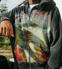 Mixed Emotions Rhinestone Hoodie Acid Wash Black