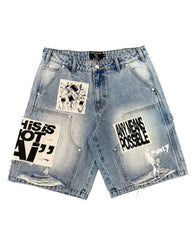 Mixed Emotions AI Denim Shorts Blue