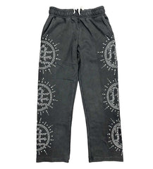 Mixed Emotions Eclipse Rhinestone Sweatpants Acid Wash Grey